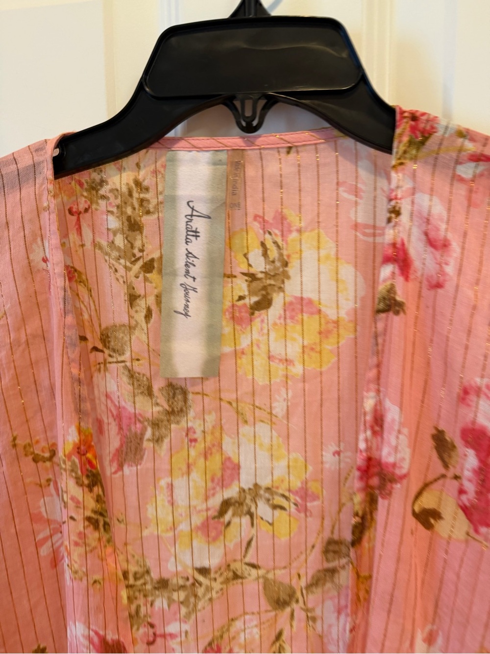 Aratta Pink Floral Sheer Kimono Wrap with Yellow Tassel Trim - Picture 6 of 9
